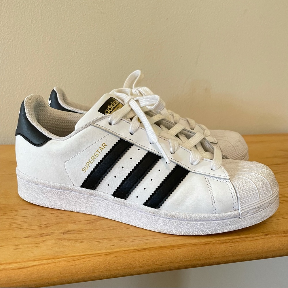 adidas superstar black white leather womens 5.5 sneakers low top striped